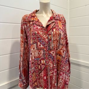 Rachel Zoe red printed long sleeve blouse